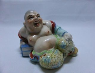Antique 4 " Porcelain Figurine Buddha / Happy Laughing Maitreya Ornament Statue