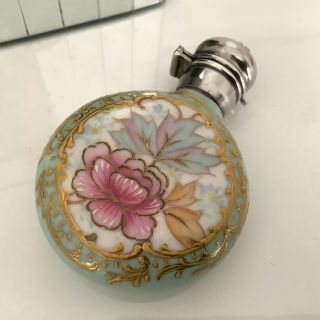 Antique 19th Century Silver Floral Porcelain Perfume/scent Bottle.