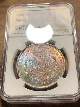 1886 Morgan Silver Dollar Ngc Ms62 Rainbow Toning Colorful & Reverse Mounted