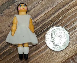 Vintage Artisan Little Jointed Wooden Peg Doll Girl Dollhouse Miniature Dress 2