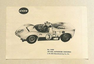 Look 1960`s Cox 1/24 Chaparral 2c Slot Car Hobby Store Display Poster