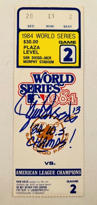 Detroit Tigers 1984 World Series Ticket Stub Game 2 - Lance Parrish Signed W/ In