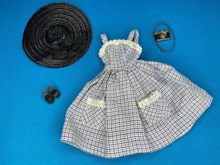 Vintage Tressy Barbie Doll Worlds Fair Fashion Black Plaid Sun Dress & Hat