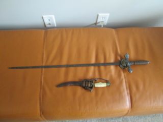 Sword And Knife - Antique - Would Make Wall Mount Or Display Item.