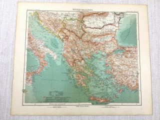 1907 Antique Map Of The Balkans Greece Cyprus Bulgaria Serbia Bosnia Macedonia