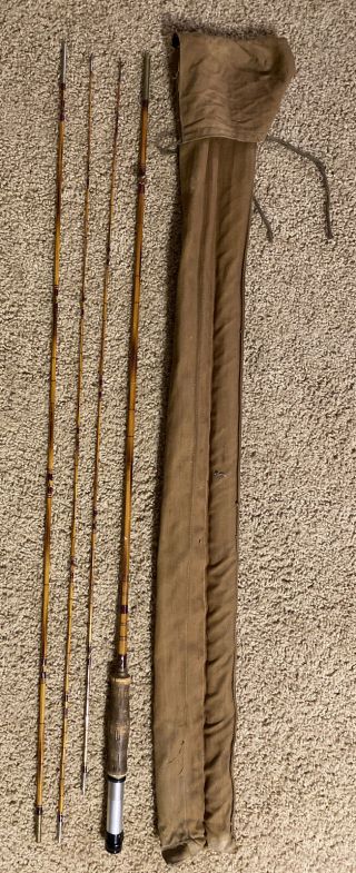 Vintage Bamboo Fly Rod 8 1/2 Foot 3 Pc 2 Tips Well Made Unmarked