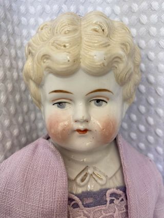 Antique Porcelain China Head Doll With Cloth Body And Handmade Dress,  “bertha”