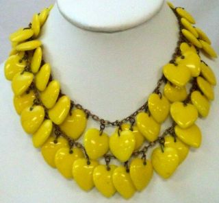 Rare Antique Estate Victorian High End Yellow Heart Glass 15 " Necklace G4980