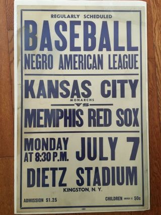 1940s Negro League Colored Baseball Broadside Poster 22x14 Kc Monarchs