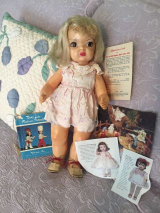 Vintage 16” Terri Lee Doll,  Dress,  Shoes,  32 Page Booklet,  Card,
