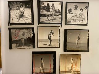 8 Vintage Bunny Yeager Nude Model Contact Sheet Photos,  From Yeager Archive