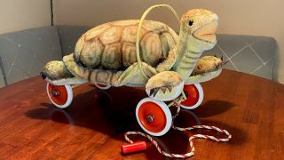 Vintage Steiff - 1950’s Ride - On Mohair Slo Turtle Pull Toy