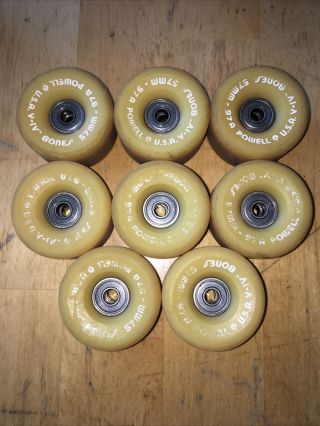 8 Vintage Powell Bones Skateboard Wheels Usa 57mm 97a Hoover Bearings Nsk 608 - Z