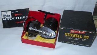 Vintage Mitchell 300 Fishing Reel W/box And Extra Spool And Book