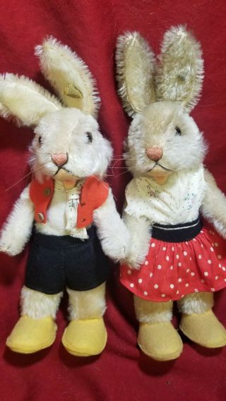Steiff Nikili Boy & Girl 1958 Rare Htf Rabbit Bunny 9136 726 B 726 M 10 " Button