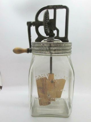 Antique Dazey Glass Butter Churn 20 Patented 1922 Wood Paddle 2 Qt.