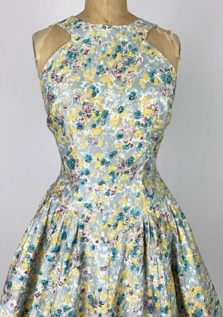 Vintage 1950s/50s Floral Print Basque/princess Waistline Cotton/rayon Dress 40s