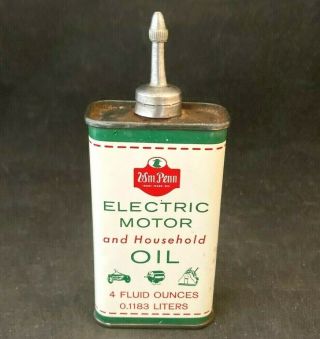 Vntg Wm Penn Electric Motor And Household Oil Lead Top Full Advertising Tin Can