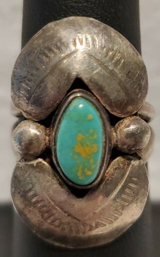 Vintage Antique Native American Sterling Silver Turquoise Ring Sz 6 Navajo Pawn