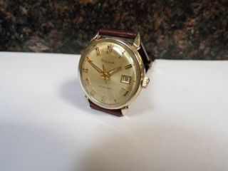 Bulova Swiss (10k R.  G.  P) Vintage Mens Auto/date Wristwatch (l@@k)
