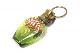 An Antique Victorian Rolled Gold Floral Hand Painted Scent Bottle Pendant 095