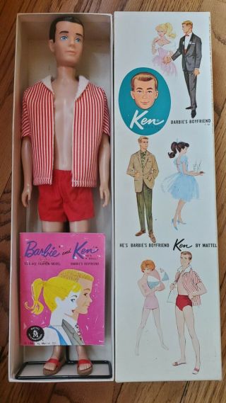 Vintage Ken Doll No 750 Brunette W/ Box And Stand