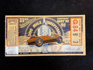 1949 Indianapolis 500 Ticket Stub Indy 500 33rd 500 Mile Race