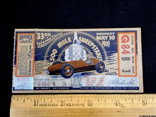 1949 Indianapolis 500 Ticket Stub Indy 500 33rd 500 Mile Race 3