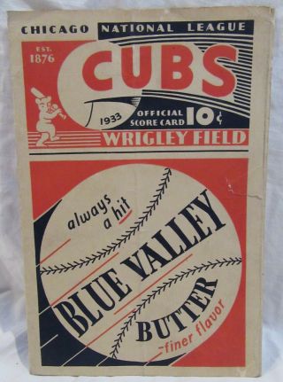 1933 Chicago Cubs Wrigley Field Score Card.  Chicago Vs Pittsburgh 9 X 12 "