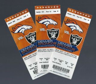Von Miller Debut (3) 2011 Nfl Raiders @ Denver Broncos Full Football Tickets