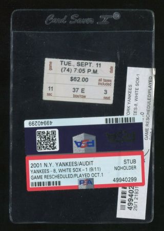 Psa Ticket Baseball 2001 Stub York Yankees Vs Sox 9/11 World Trade Center