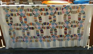 Antique Wedding Ring Quilt Top 87 " X 88 " Hand Stitched