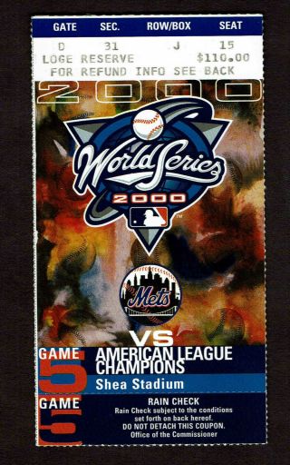 2000 World Series Ticket Stub Game 5 Ny Yankees Vs York Mets Clincher