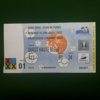 Fifa World Cup 1998 (france) Ticket - Match 01 Brazil Vs Scotland - Opening Game