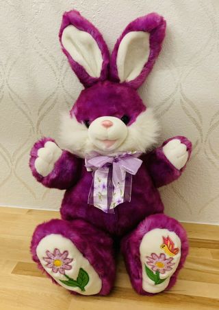 Dan Dee Hoppy Hopster Purple 22 " Easter Bunny Rabbit Plush Embroidered Flowers