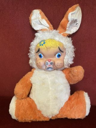 Vintage My Toy Very Rare Sad Pouting Rushton Easter Bunny Rabbit Rubber Face