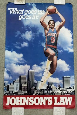 Milwaukee Bucks Vintage Rare 1980s " Johnsons Law " Poster - Marques Johnson