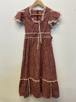 Vtg 70s Cottagecore Gunne Sax Style Floral Lace Dress Prairie Xs
