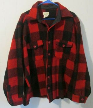 Vintage 1960? Script Ll Bean Red & Black Buffalo Plaid Wool Jacket Coat Size Xl