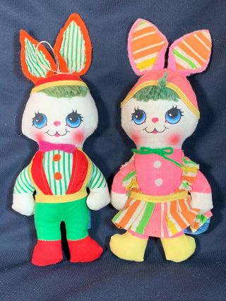 Vintage Knickerbocker Mini Easter Rag Doll Boy & Girl Rabbit Set 2 Bunny Rare