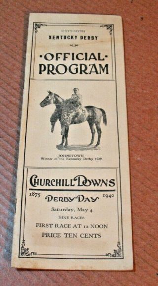 Kentucky Derby Official Program May 4 1940 - Churchill Downs Horse Racing