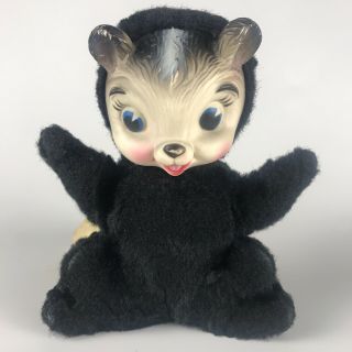 Vintage My Toy Rubber Face Plush Squirrel / Skunk Black & White Stuffed Animal