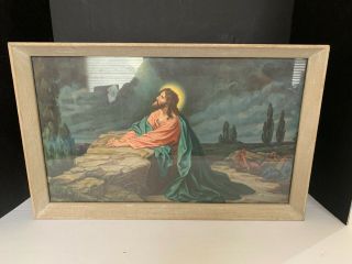 Vintage Jesus Praying In The Garden Of Gethsemane Framed Print