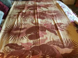 Vintage Bark Cloth Curtains Lined Tropical Pattern