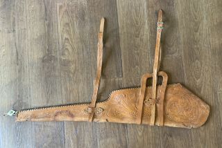 Vtg Hand Tooled Leather Rifle Case Saddle Scabbard Sling Straps Antique Western