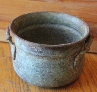 Vintage Brass Cauldron Style Planter Pot With Leaf Handles 5 " X 3.  5 " Antique
