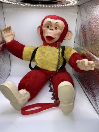 Vintage 1950s Rubber Face Plush Stuffed Monkey Antique Jee Bee Doll 17 " Rushton