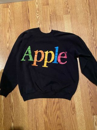 Vintage 80s Apple Computers Rainbow Logo Black Sweatshirt Size Xl Vtg Steve Jobs