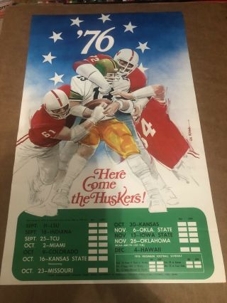Rare Unscored 1976 Nebraska Husker Football Schedule Poster
