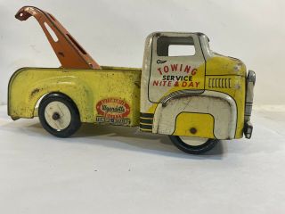 Vintage Antique Wyandotte Pressed Tin Lithograph Tow Truck